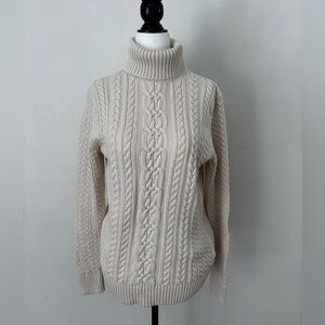 Amazon Essentials Cotton Fisherman/Cottage Core Cream Cable Turtleneck Sweater M